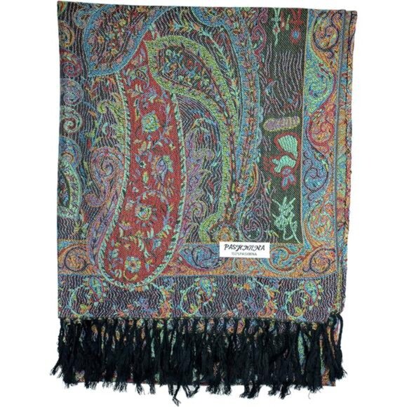 Plum Feathers Tapestry Ethnic Paisley Pattern Pashmina Shawl Scarf, Womens - Picture 3 of 4